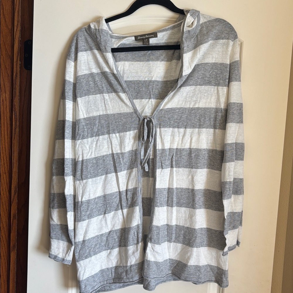 Tommy Bahama Gray and White Striped Swim Coverup
